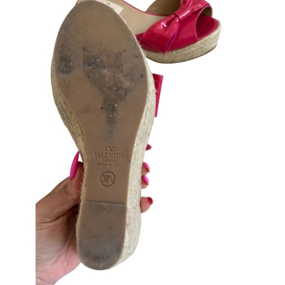 VALENTINO Pink Bow Patent Leather Espadrille Wedges Sandals Size 37.5 - Picture 10 of 10